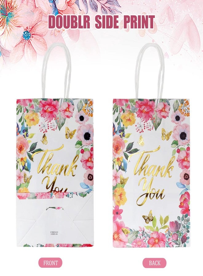 Outink 50 Pcs Thank You Gift Bags Bulk Floral Design Thank You Paper Bags Colorful Thank You Bags for Wedding Business Baby Shower Boutique Birthday Party, 8"x6"x3" - Image 3